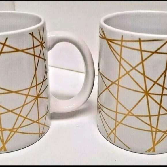 Design Studio Set of 2 White & Gold Geometric Design 8 Oz Mugs by MSRF Co - Picture 3 of 6